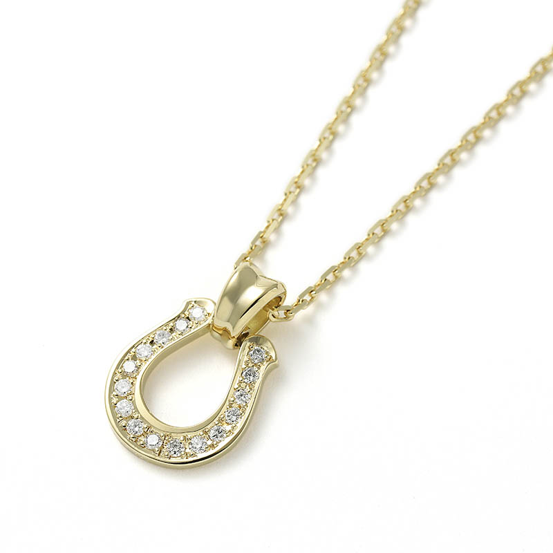 Large Horseshoe Pendant - K18Yellow Gold w/Diamond + K18Yellow Gold 0.53 Square Chain
