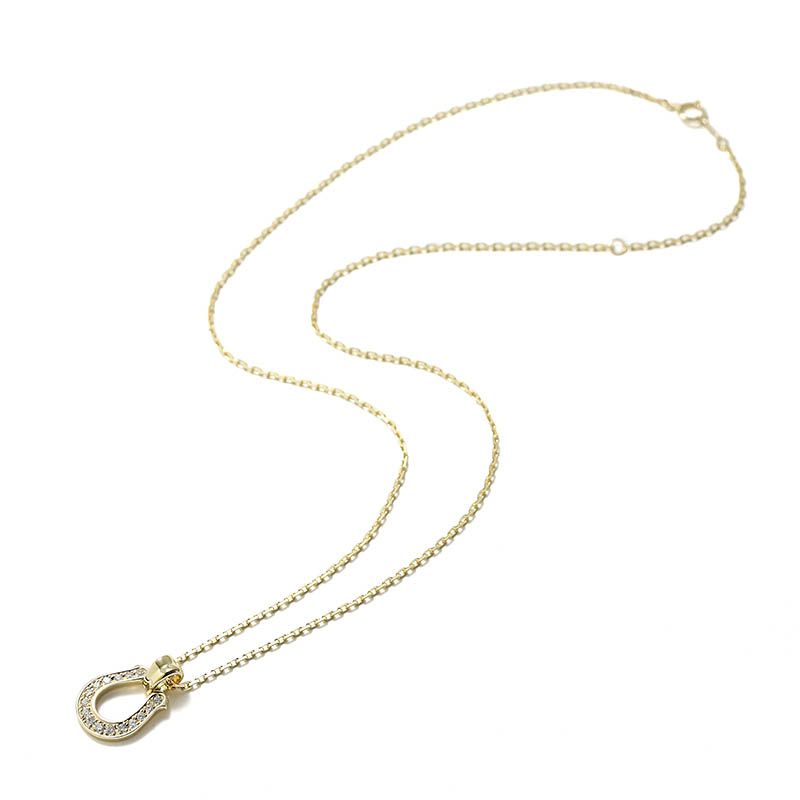 Large Horseshoe Pendant - K18Yellow Gold w/Diamond + K18Yellow Gold 0.53 Square Chain