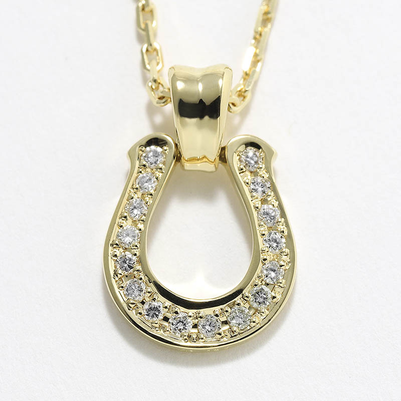 Large Horseshoe Pendant - K18Yellow Gold w/Diamond + K18Yellow Gold 0.53 Square Chain