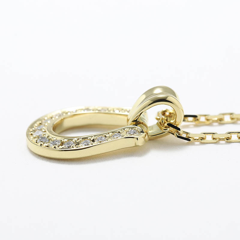 Large Horseshoe Pendant - K18Yellow Gold w/Diamond + K18Yellow Gold 0.53 Square Chain
