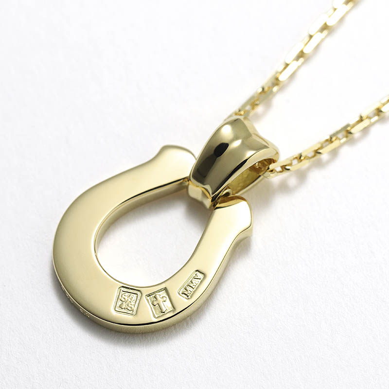 Large Horseshoe Pendant - K18Yellow Gold w/Diamond + K18Yellow Gold 0.53 Square Chain