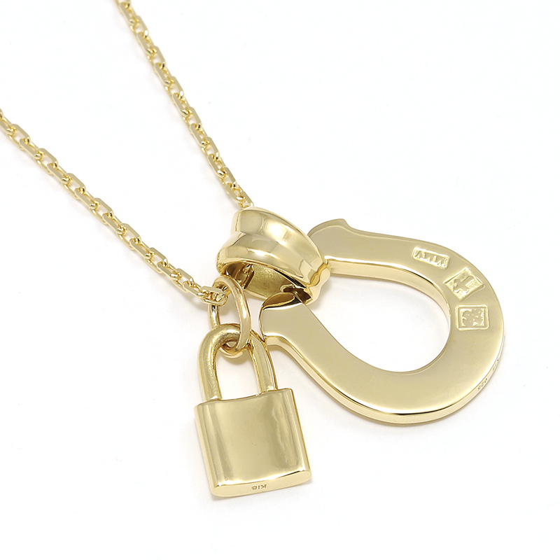 Large Horseshoe Pendant + Small Key Set Necklace - K18Yellow Gold w/Diamond