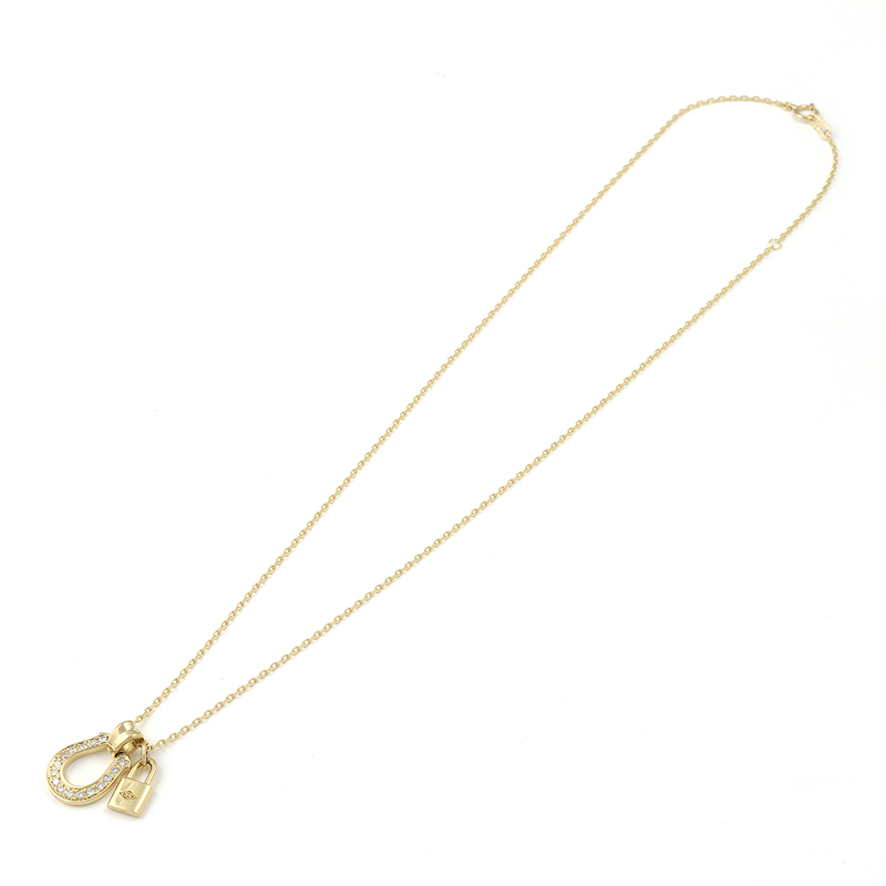 Large Horseshoe Pendant + Small Key Set Necklace - K18Yellow Gold w/Diamond