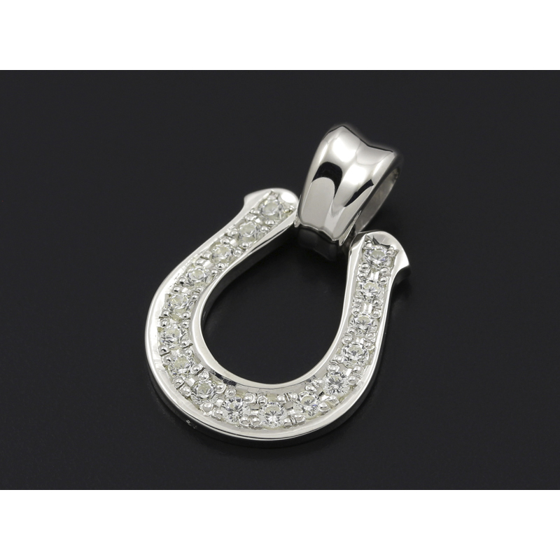 Horseshoe Large Pendant - Silver w/CZ