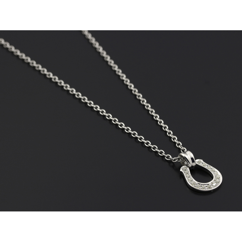 Horseshoe Large Pendant - Silver w/CZ