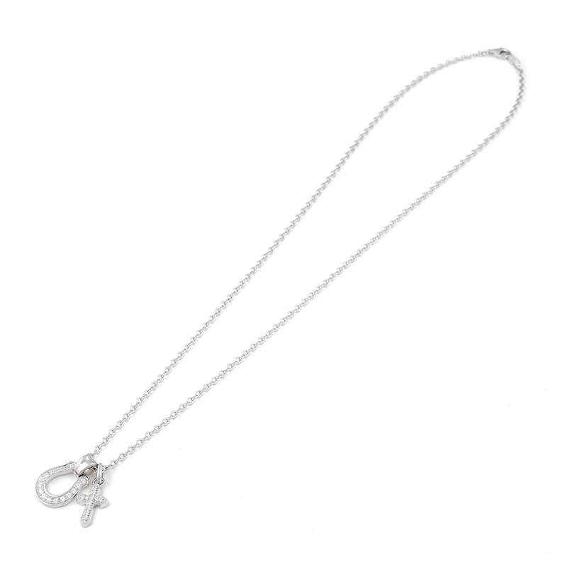 Horseshoe Large + Smooth Cross Set Necklace - Silver w/Clear CZ