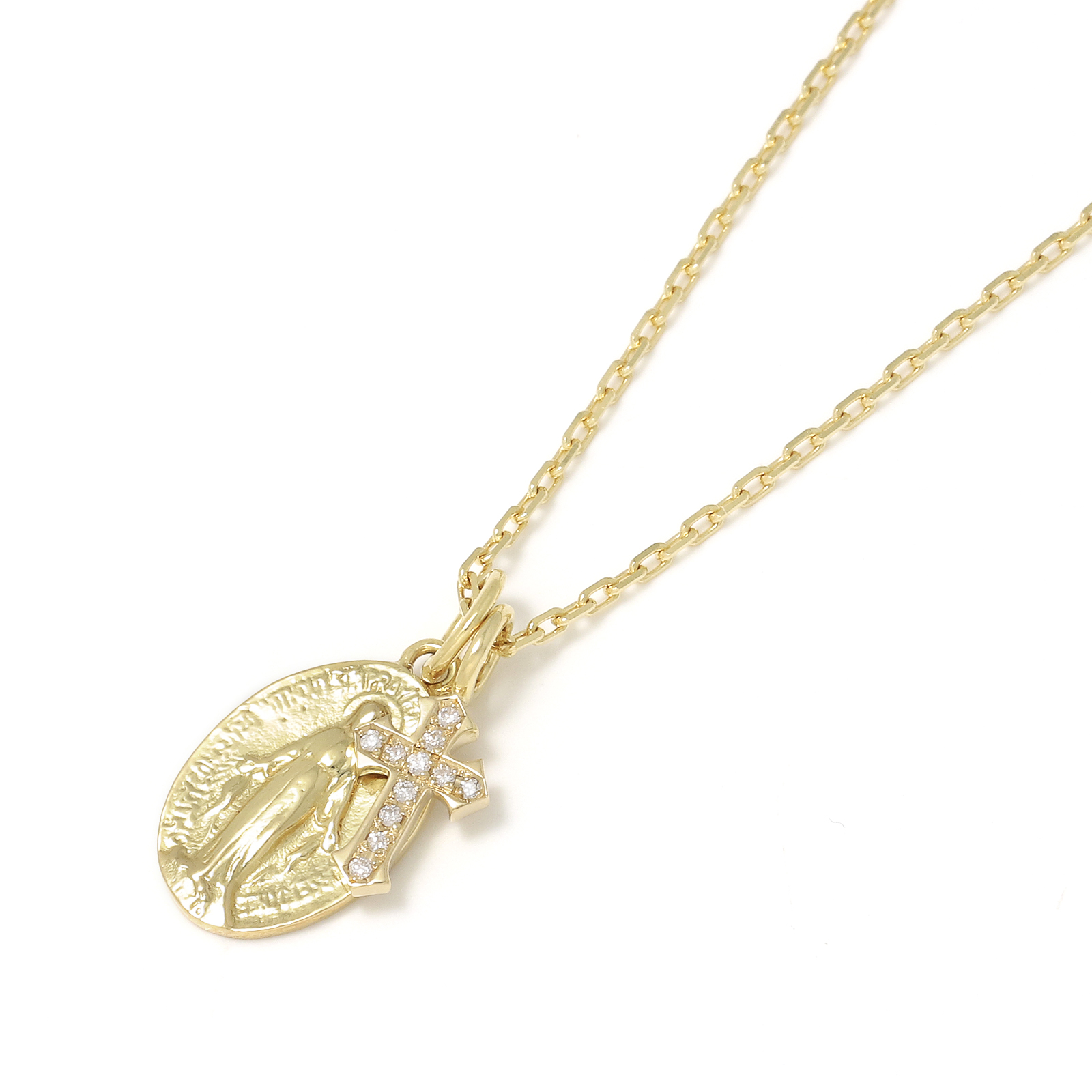Maria Pendant + Little Cross Charm - K18Yellow Gold w/Diamond Set Necklace