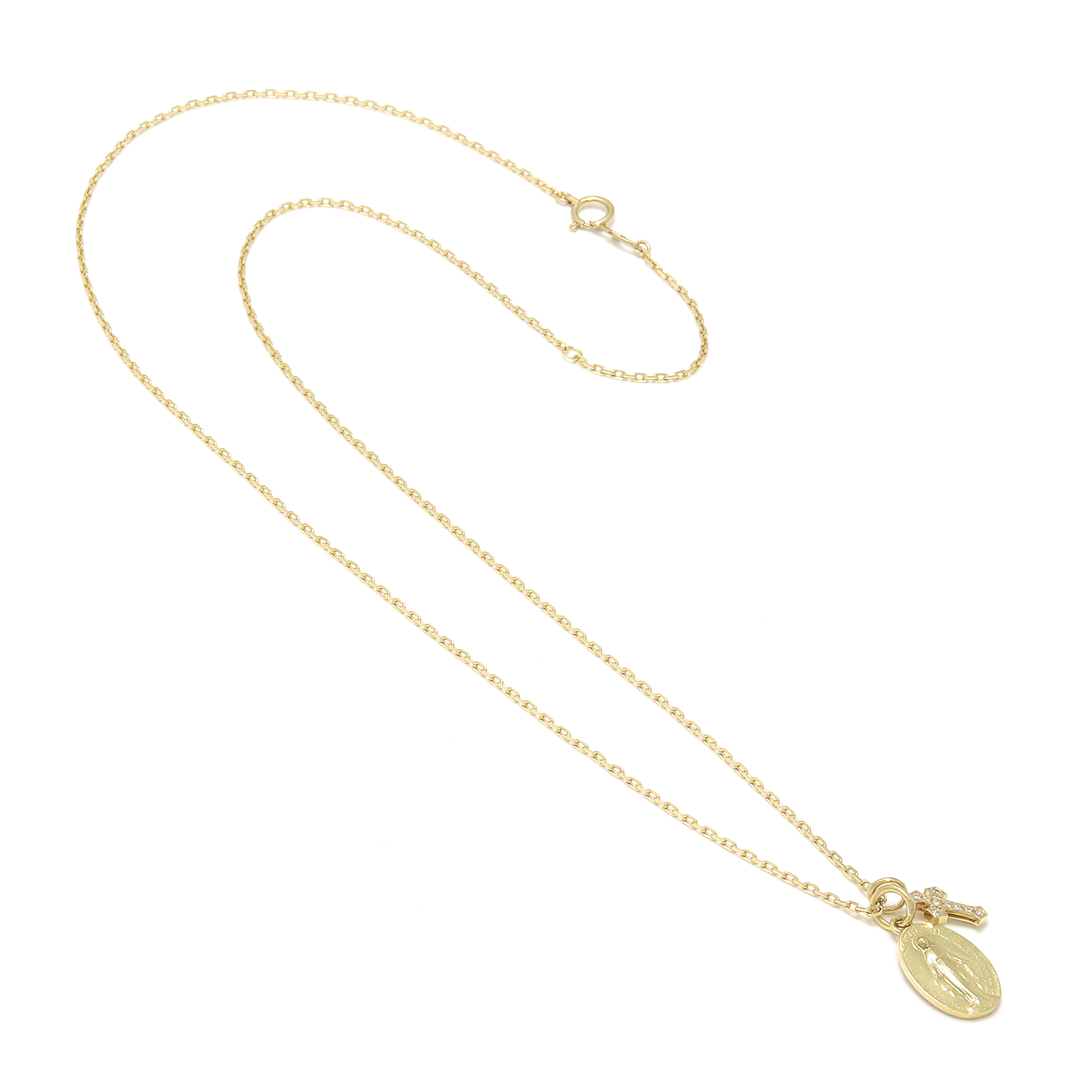 Maria Pendant + Little Cross Charm - K18Yellow Gold w/Diamond Set Necklace