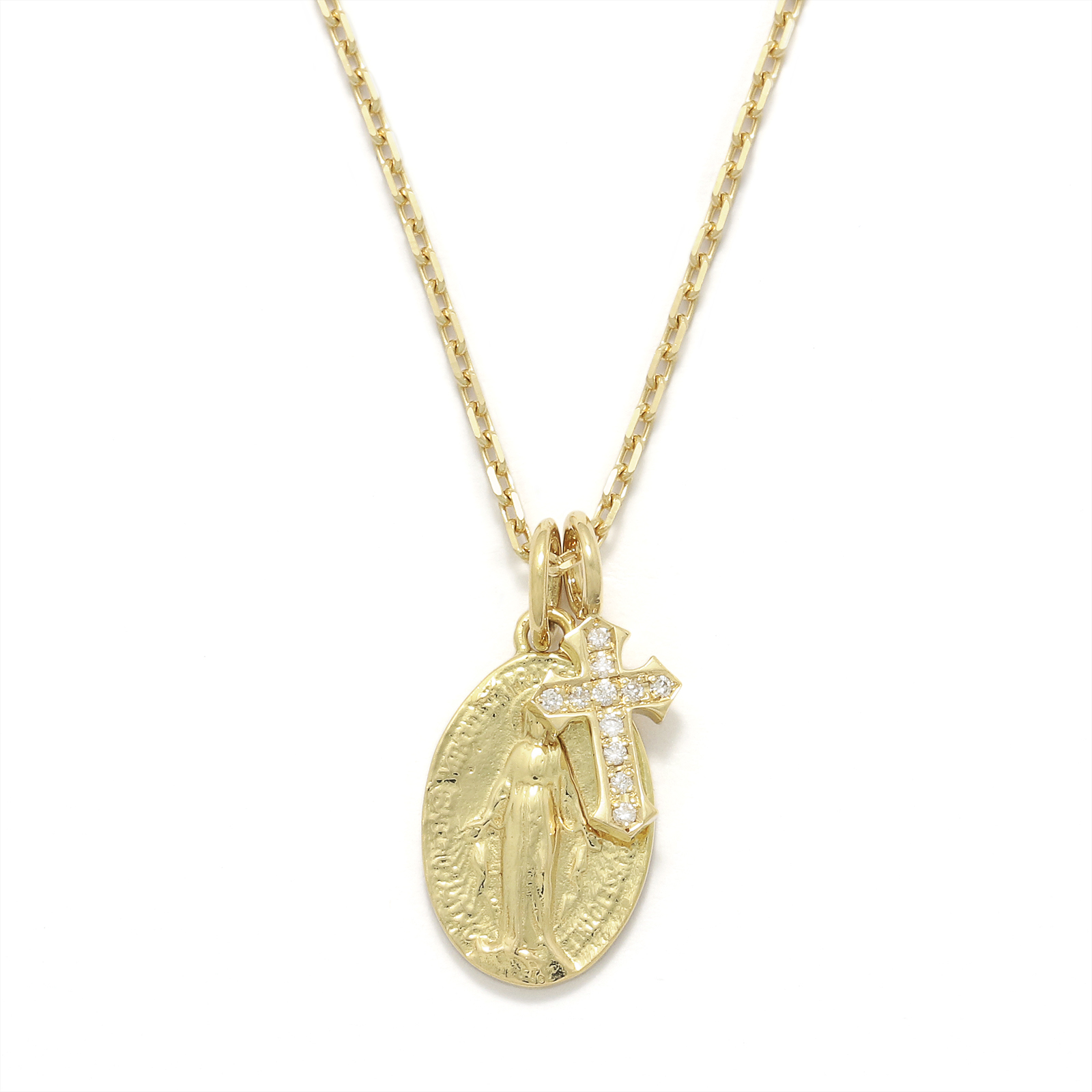 Maria Pendant + Little Cross Charm - K18Yellow Gold w/Diamond Set Necklace