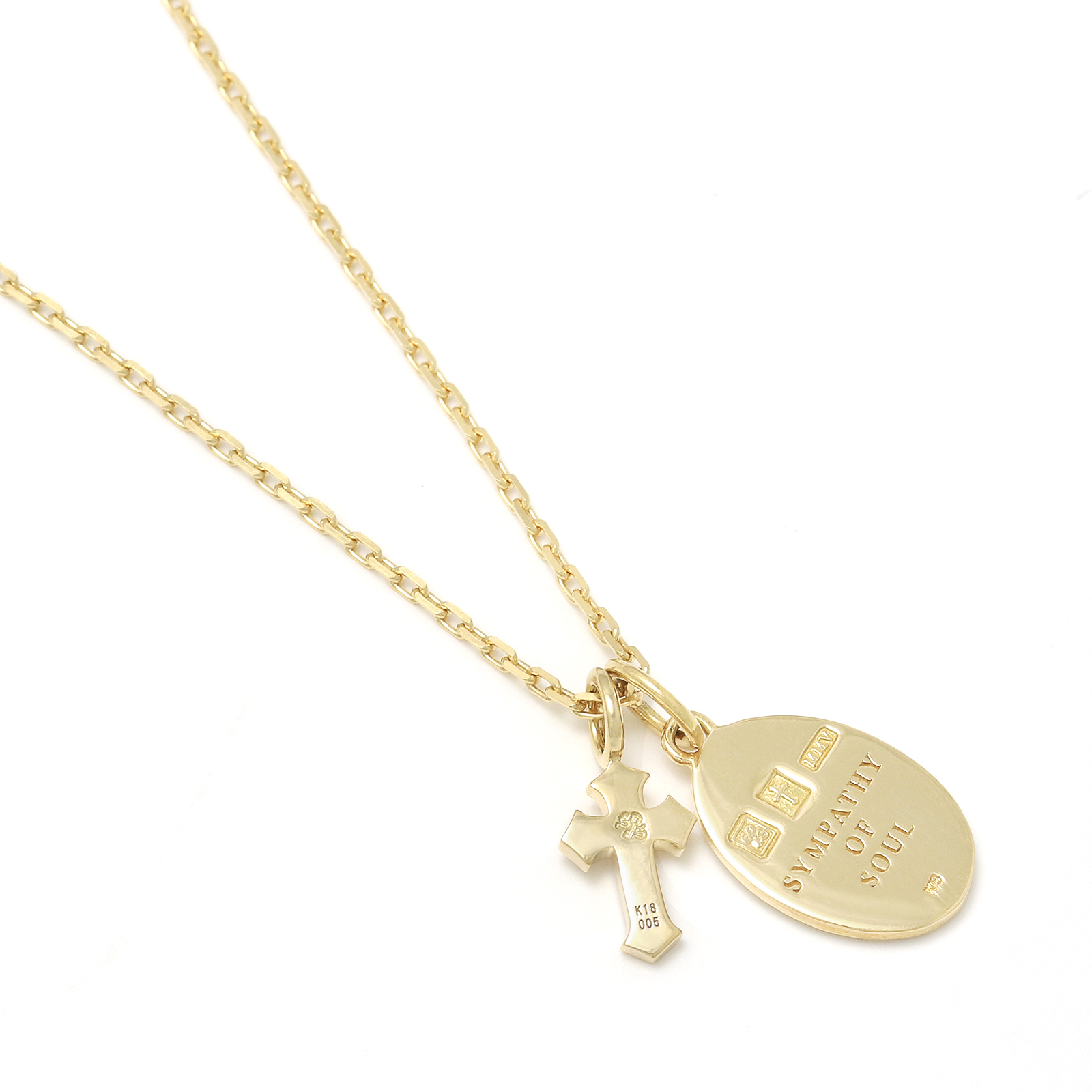 Maria Pendant + Little Cross Charm - K18Yellow Gold w/Diamond Set Necklace