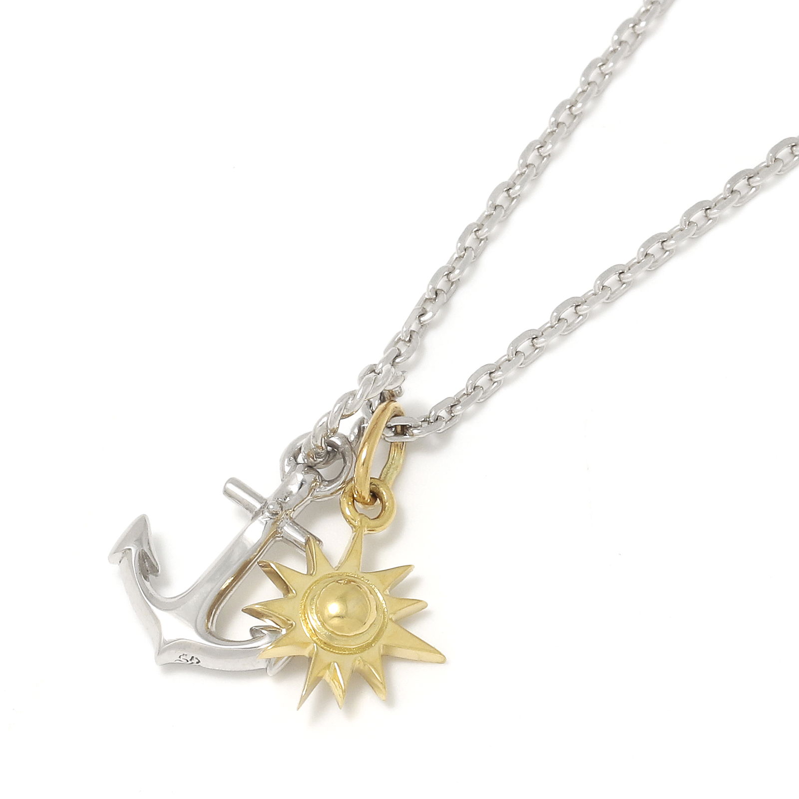 Anchor Pendant - Silver + Small Sun Charm - K18Yellow Gold Set Necklace
