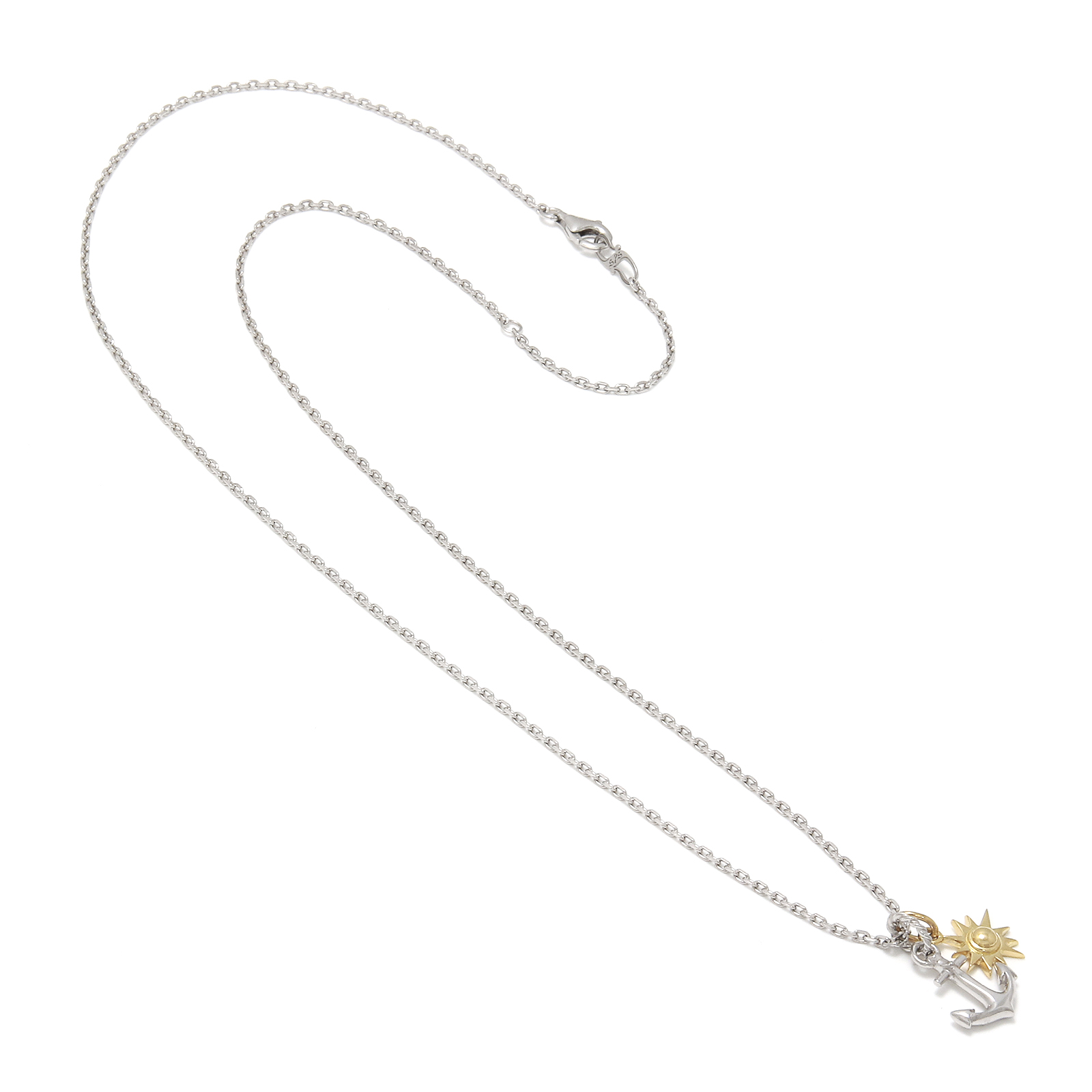 Anchor Pendant - Silver + Small Sun Charm - K18Yellow Gold Set Necklace