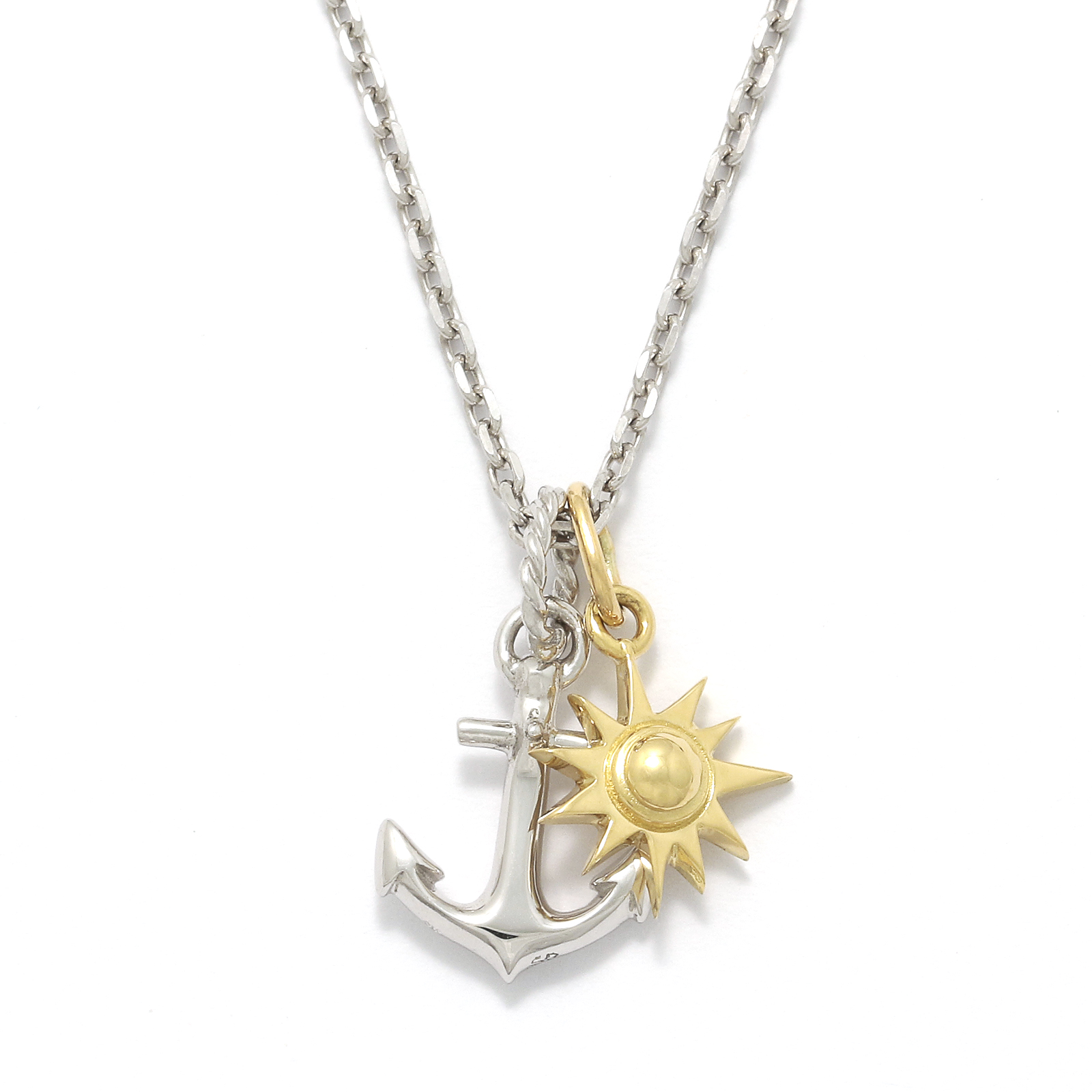 Anchor Pendant - Silver + Small Sun Charm - K18Yellow Gold Set Necklace