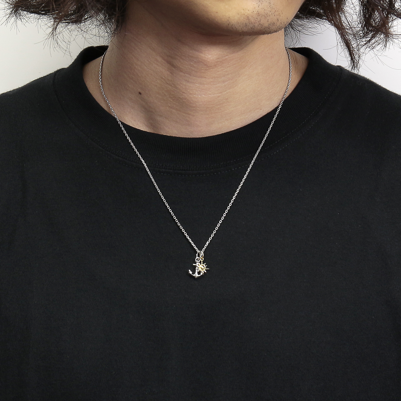Anchor Pendant - Silver + Small Sun Charm - K18Yellow Gold Set Necklace