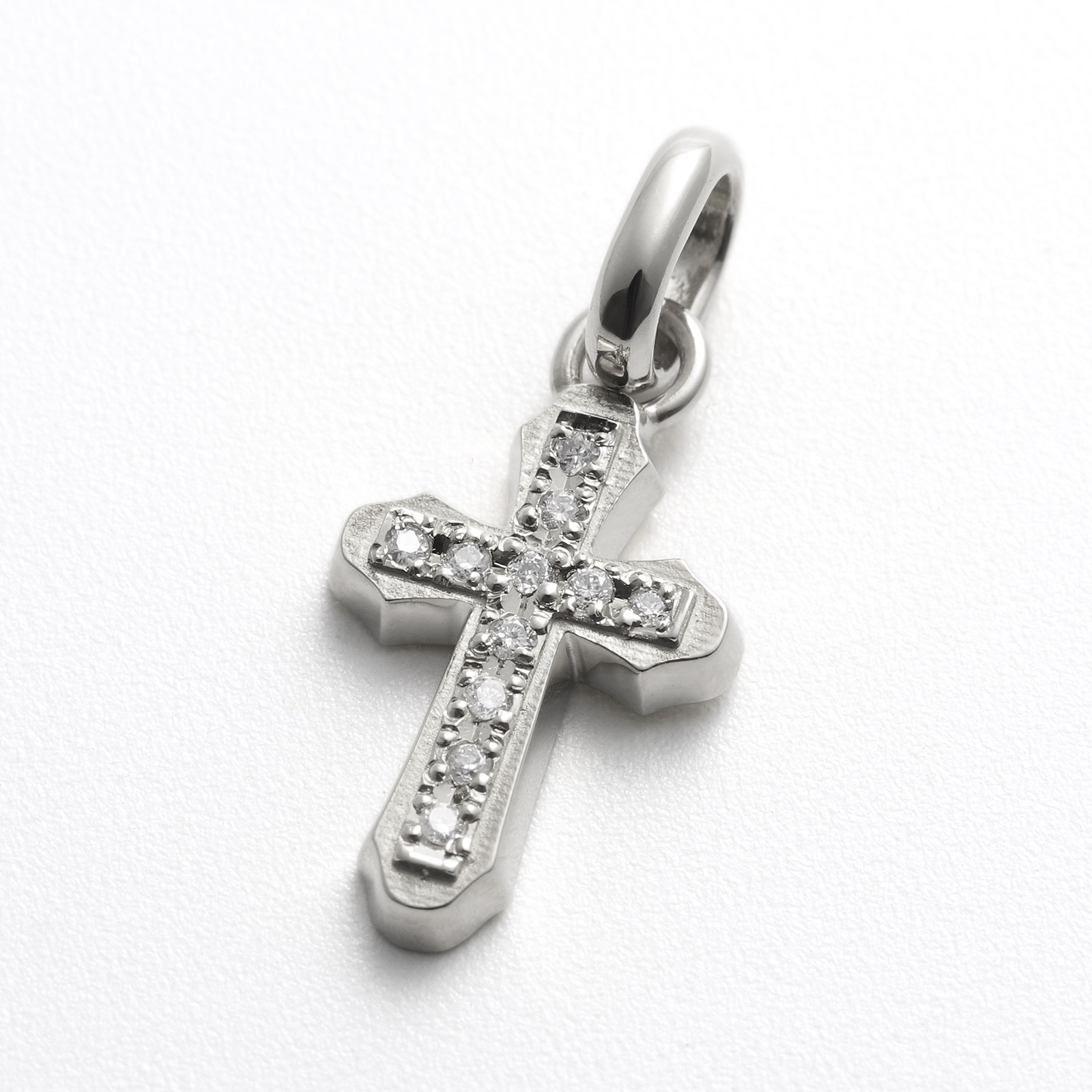 Smooth Cross Pendant - Silver w/CZ