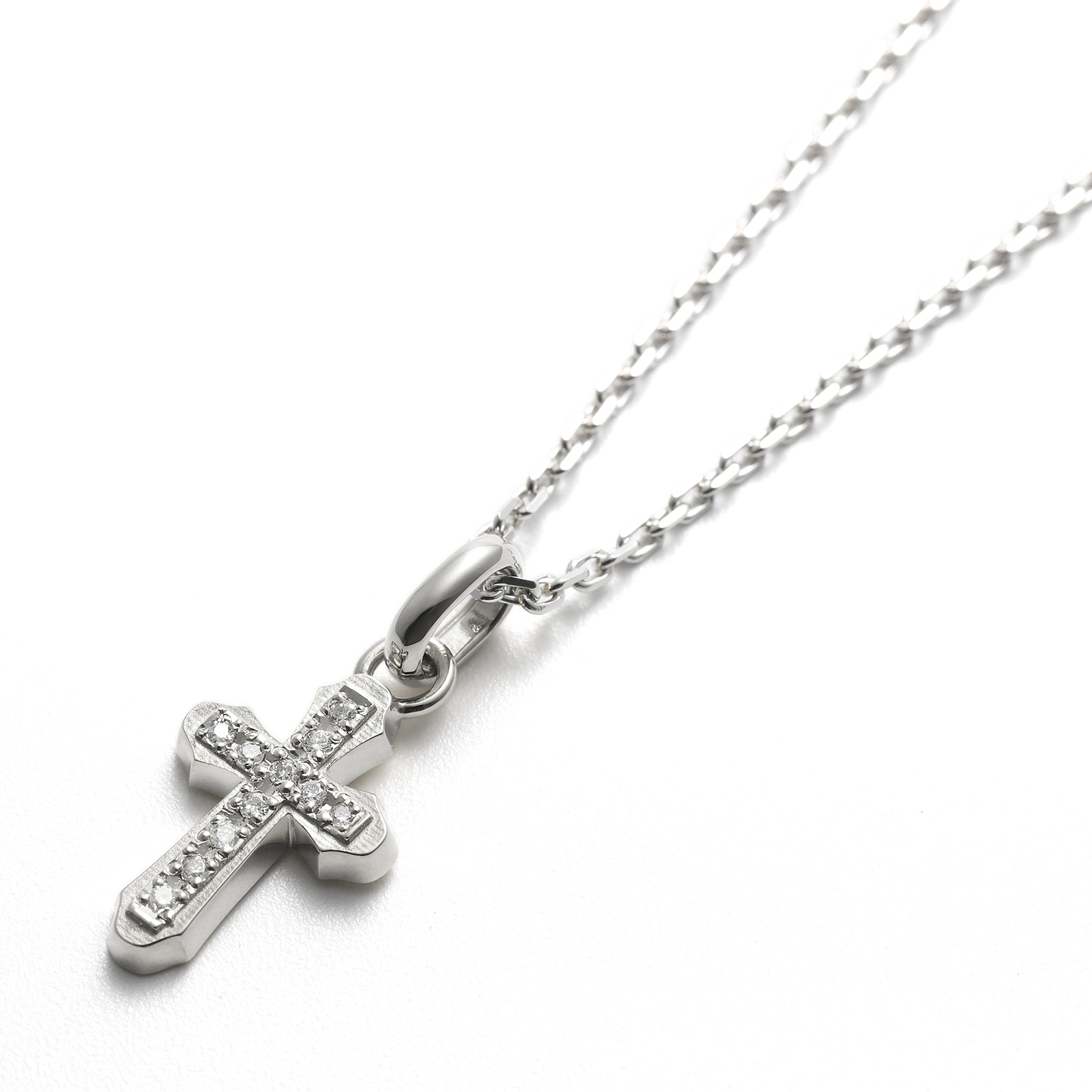 Smooth Cross Pendant - Silver w/CZ