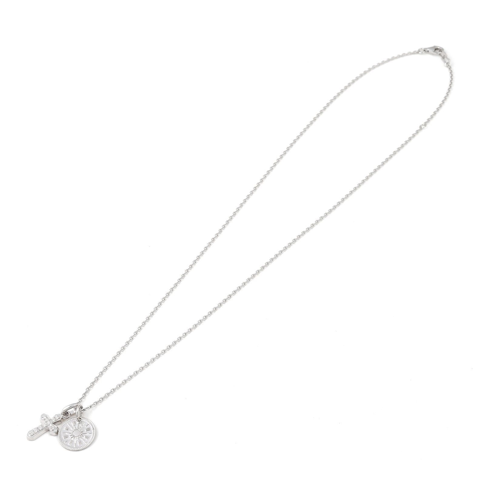 Smooth Cross + Coin Set Necklace - Silver w/CZ
