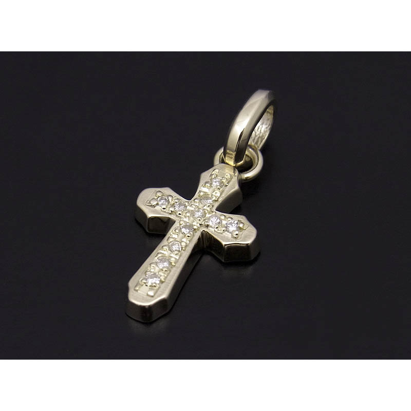 Smooth Cross Pendant - K10Yellow Gold w/Diamond