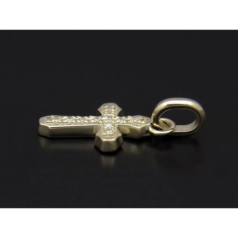 Smooth Cross Pendant - K10Yellow Gold w/Diamond