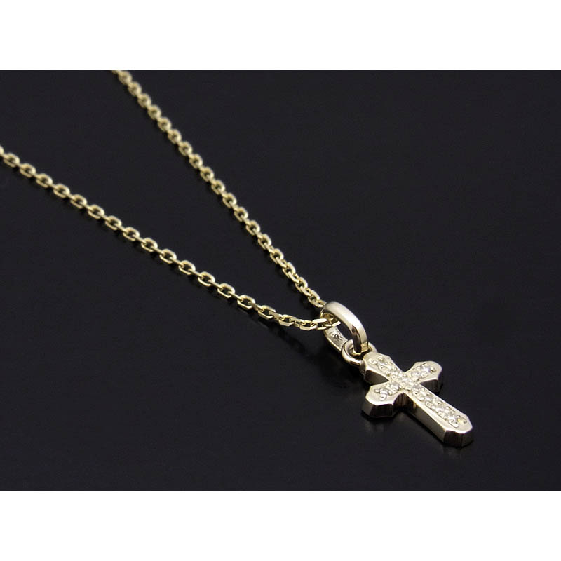 Smooth Cross Pendant - K10Yellow Gold w/Diamond
