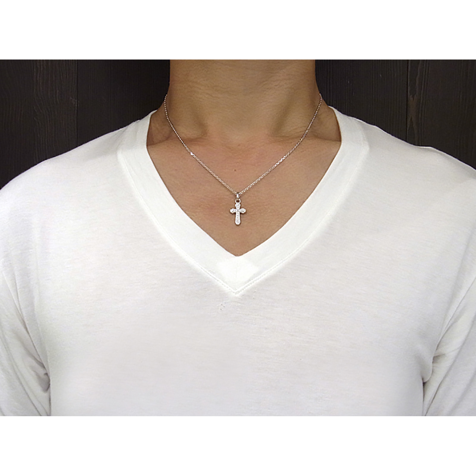 Smooth Cross Pendant M - Silver w/CZ