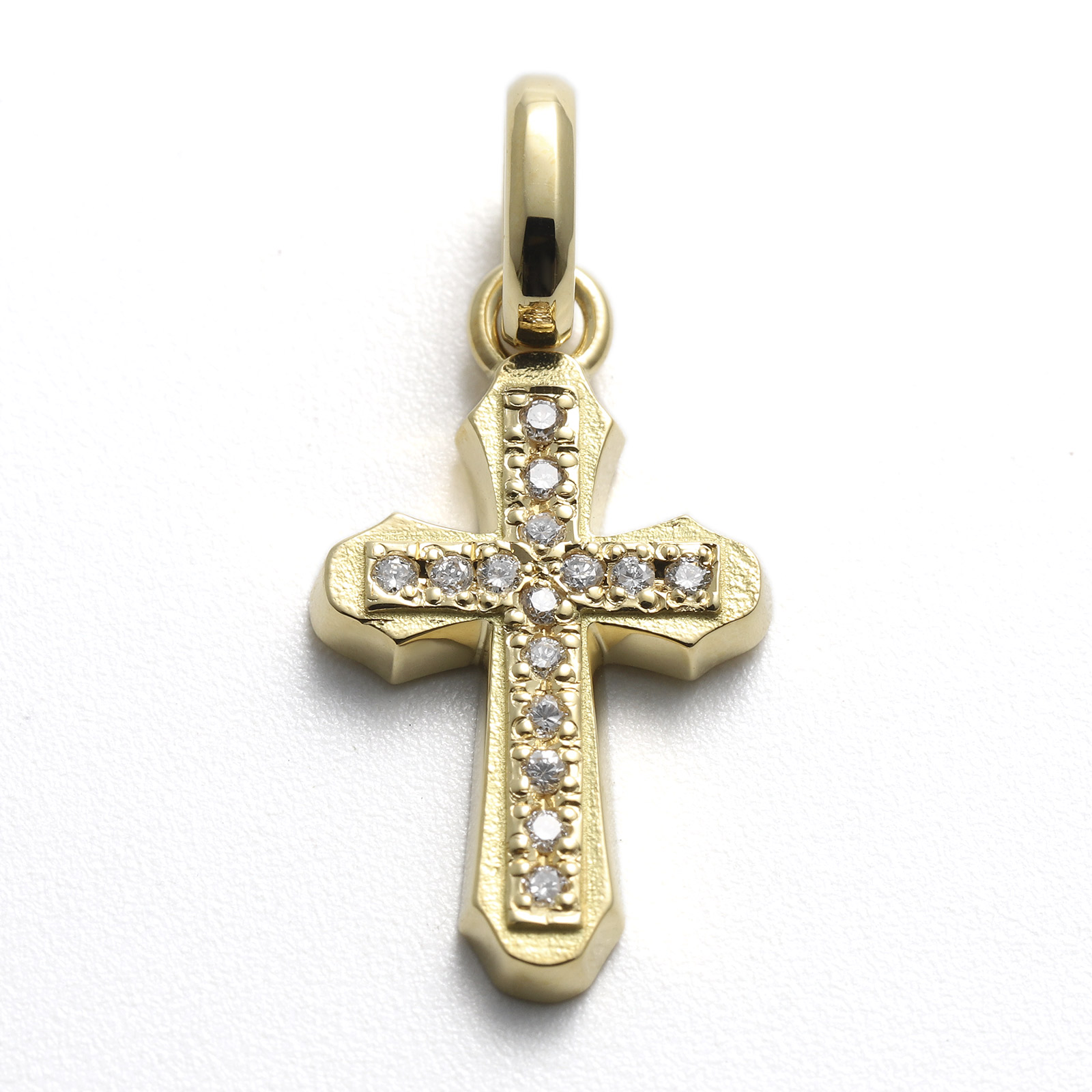 Smooth Cross Pendant M - K18Yellow Gold w/Diamond