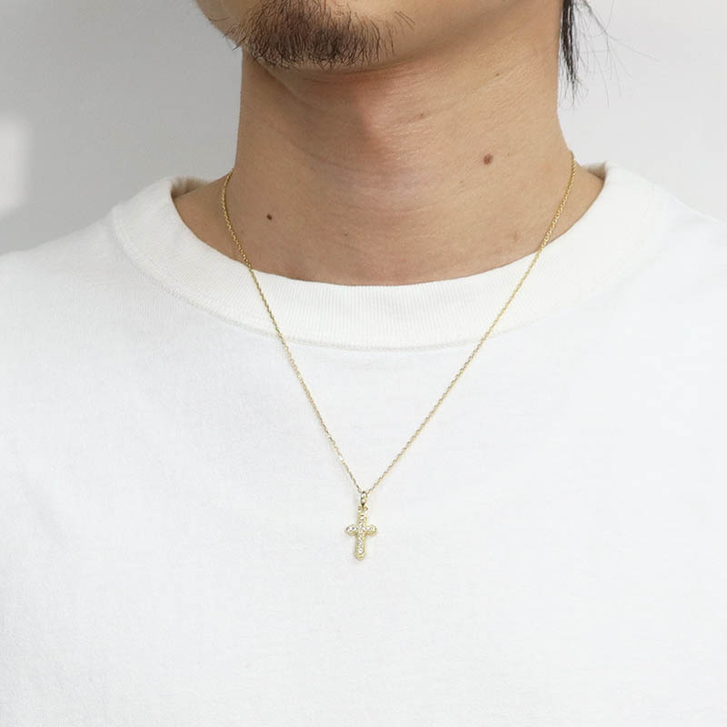 Smooth Cross Pendant M - K18Yellow Gold w/Diamond