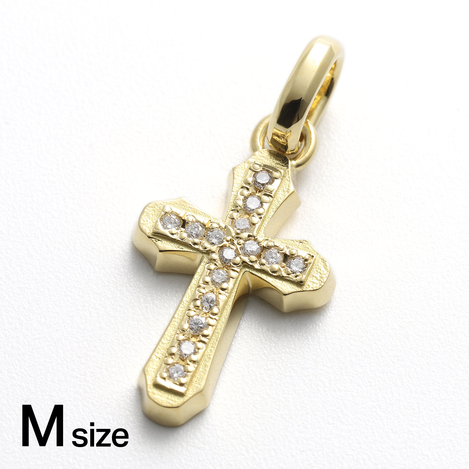 Smooth Cross Pendant M - K18Yellow Gold w/Diamond