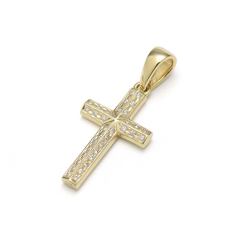 Ridge Cross Pendant Small - K18Yellow Gold w/Diamond