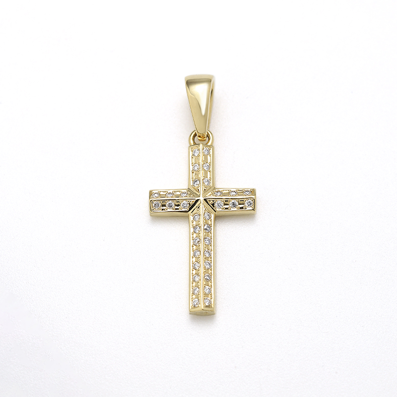 Ridge Cross Pendant Small - K18Yellow Gold w/Diamond