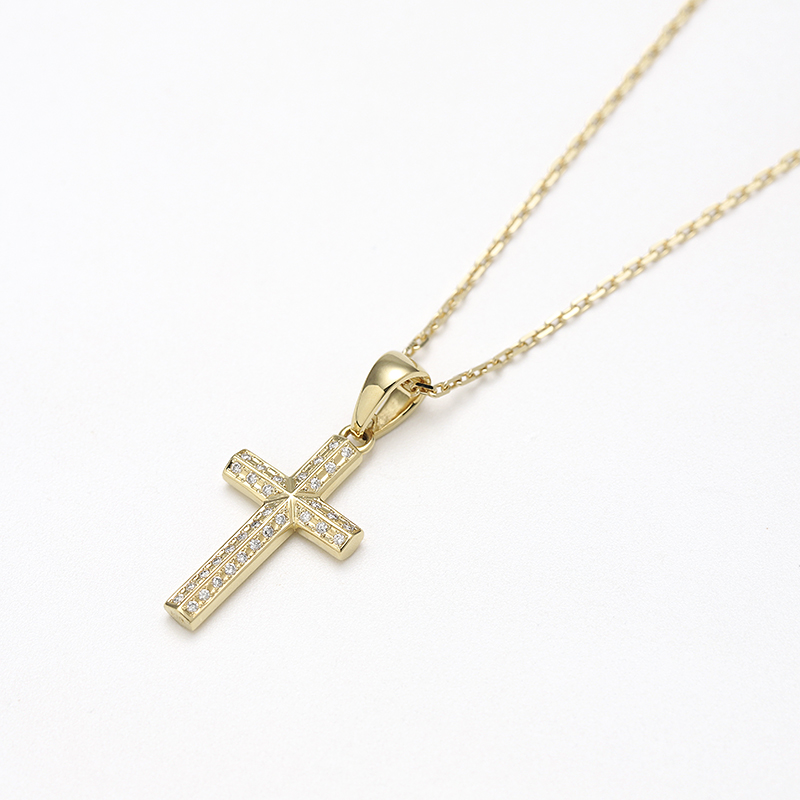 Ridge Cross Pendant Small - K18Yellow Gold w/Diamond