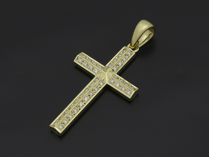 Ridge Cross Pendant Medium - K18Yellow Gold w/Diamond