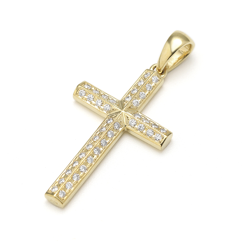 Ridge Cross Pendant Medium - K18Yellow Gold w/Diamond