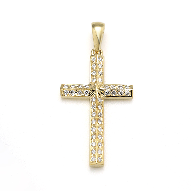 Ridge Cross Pendant Medium - K18Yellow Gold w/Diamond