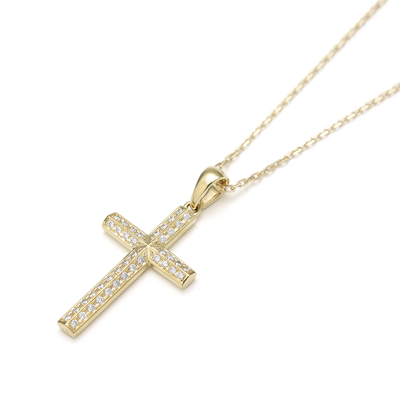 Ridge Cross Pendant Medium - K18Yellow Gold w/Diamond