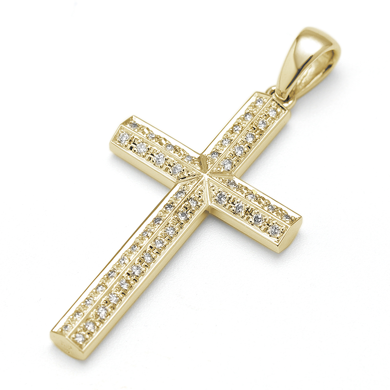 Ridge Cross Pendant Large - K18Yellow Gold w/Diamond