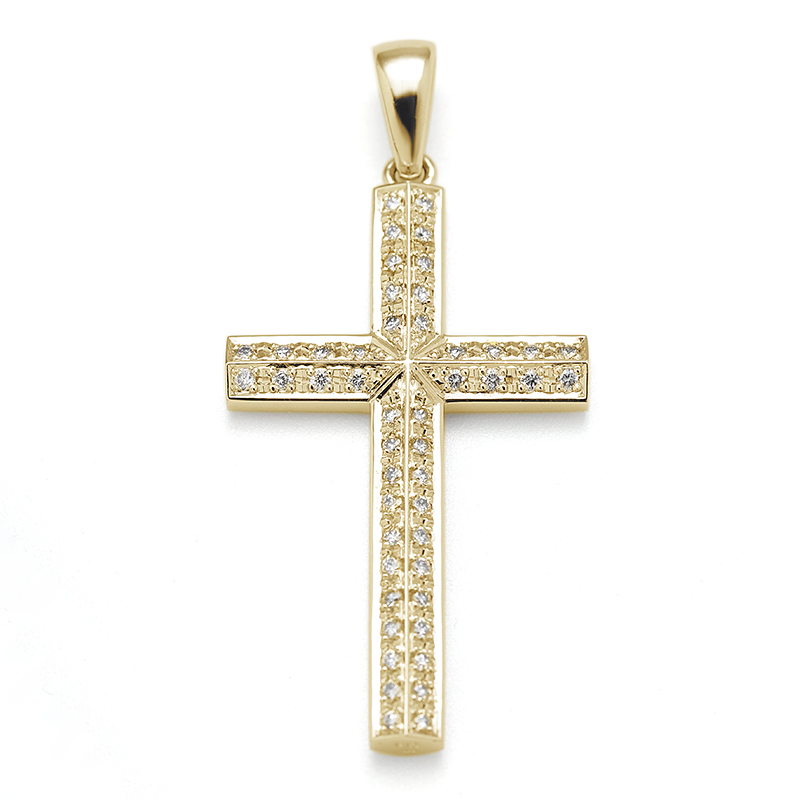 Ridge Cross Pendant Large - K18Yellow Gold w/Diamond