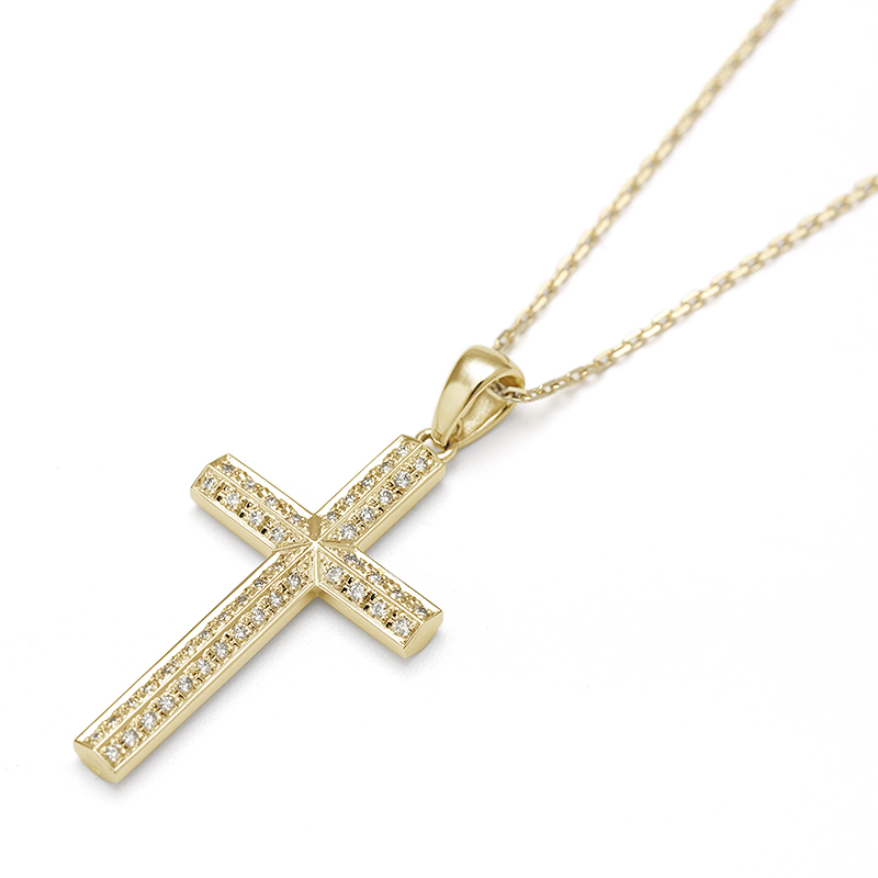 Ridge Cross Pendant Large - K18Yellow Gold w/Diamond