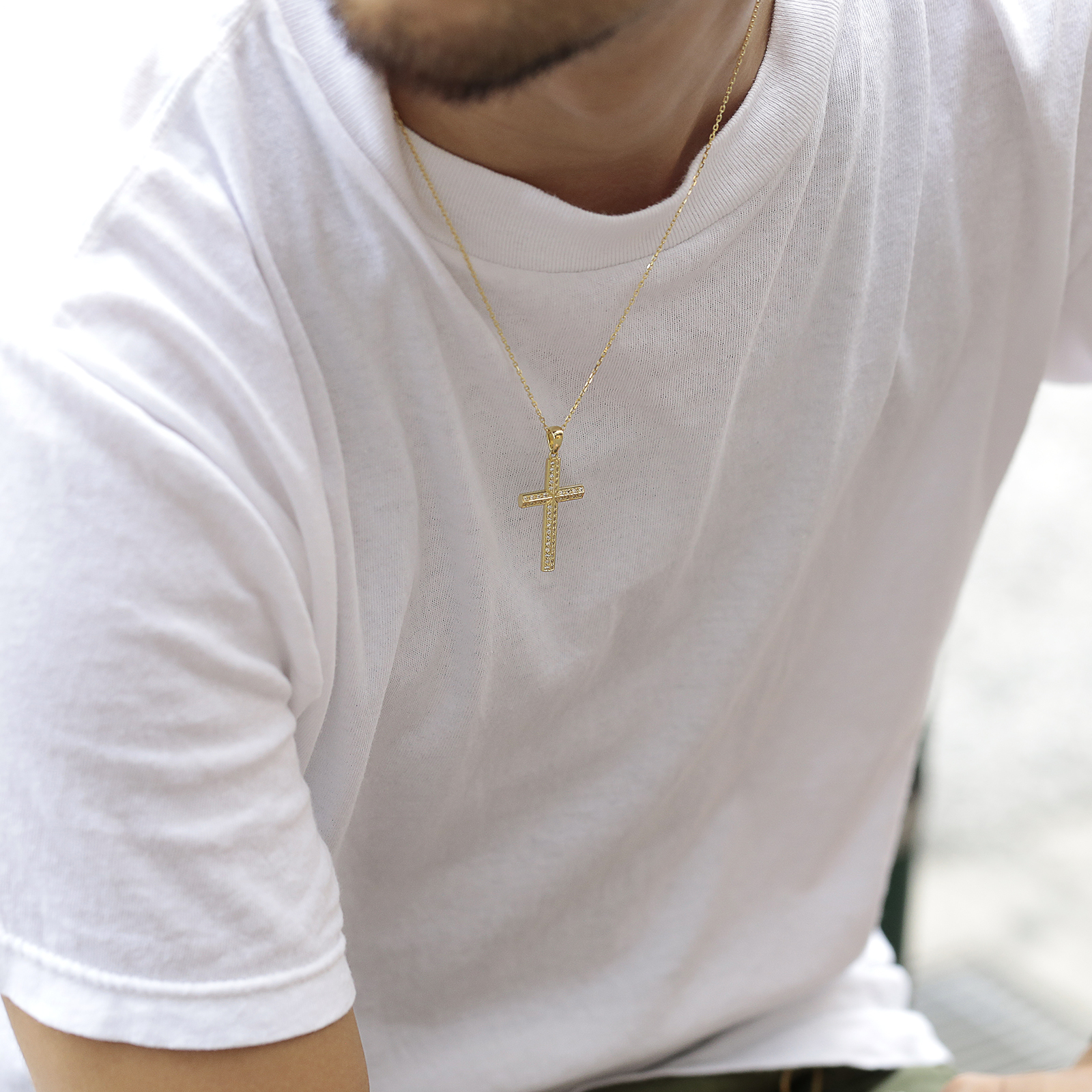 Ridge Cross Pendant - Large K18Yellow Gold w/Diamond