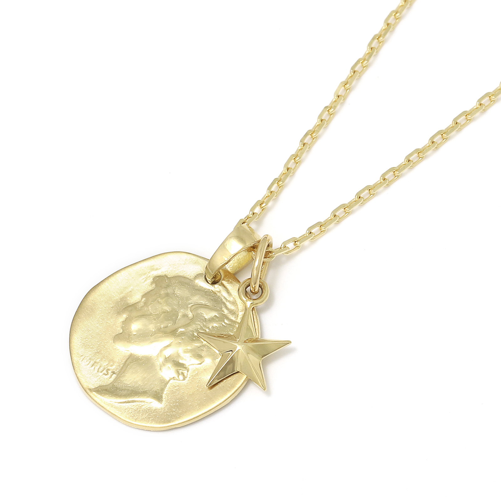 Liberty Head Pendant + Small Star Charm - K18Yellow Gold Set Necklace