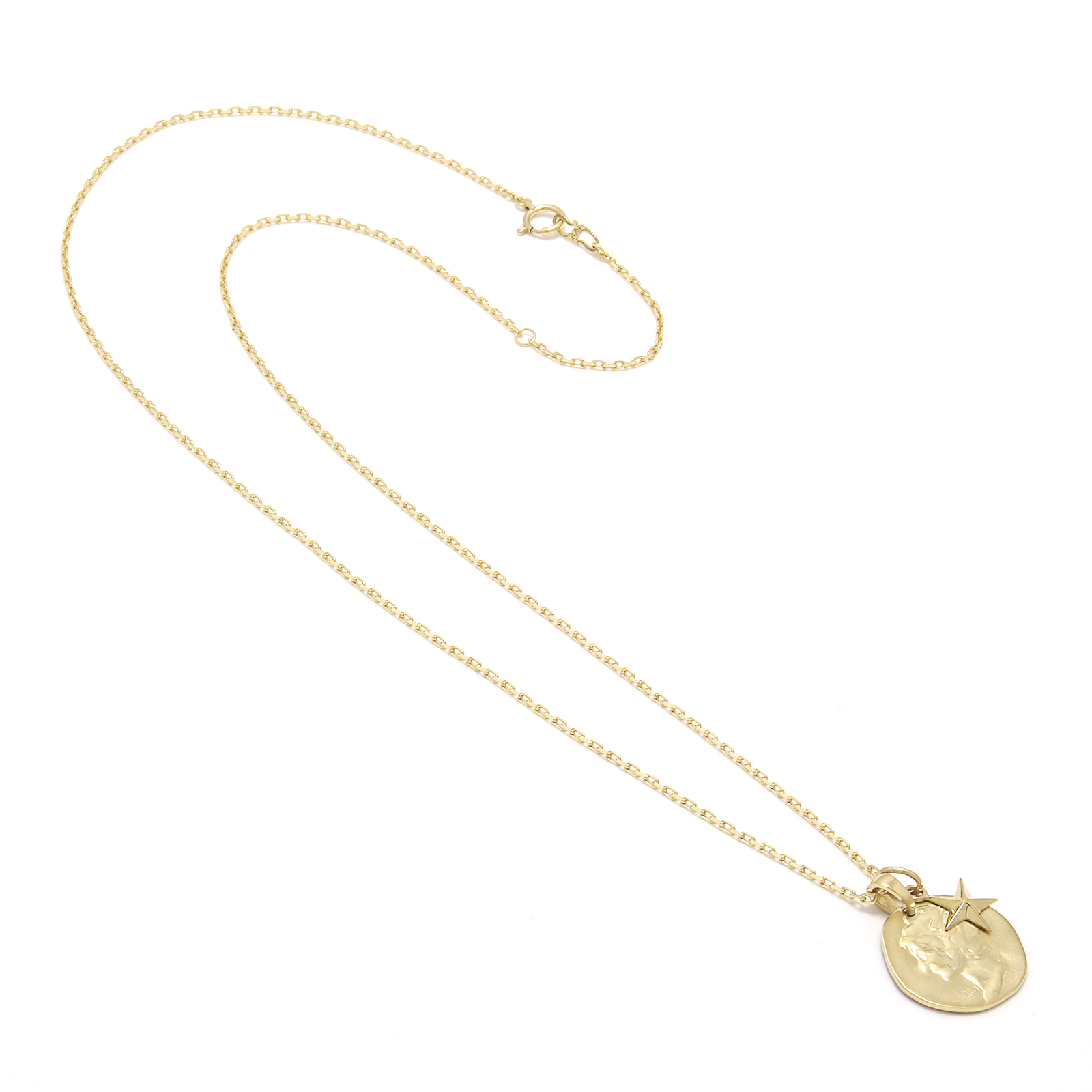 Liberty Head Pendant + Small Star Charm - K18Yellow Gold Set Necklace