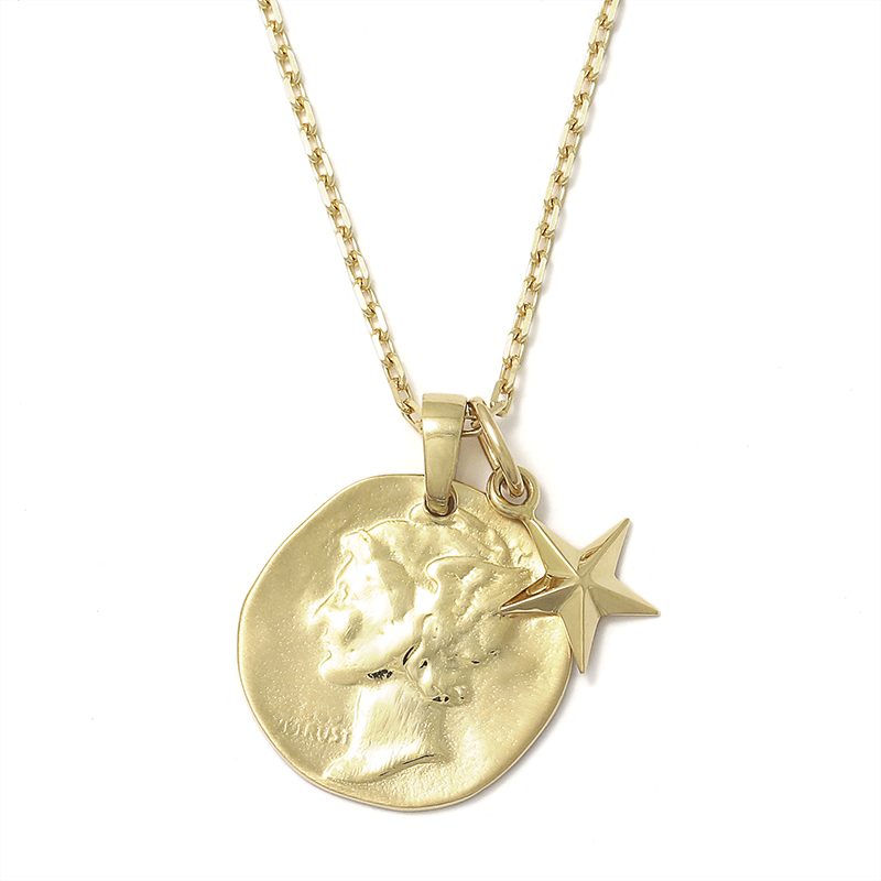 Liberty Head Pendant + Small Star Charm - K18Yellow Gold Set Necklace