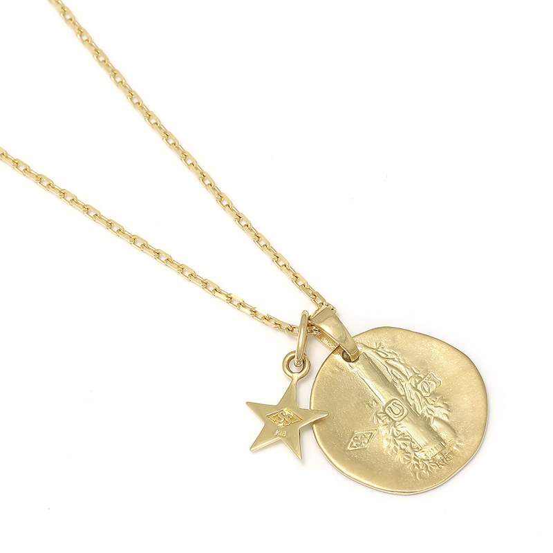 Liberty Head Pendant + Small Star Charm - K18Yellow Gold Set Necklace