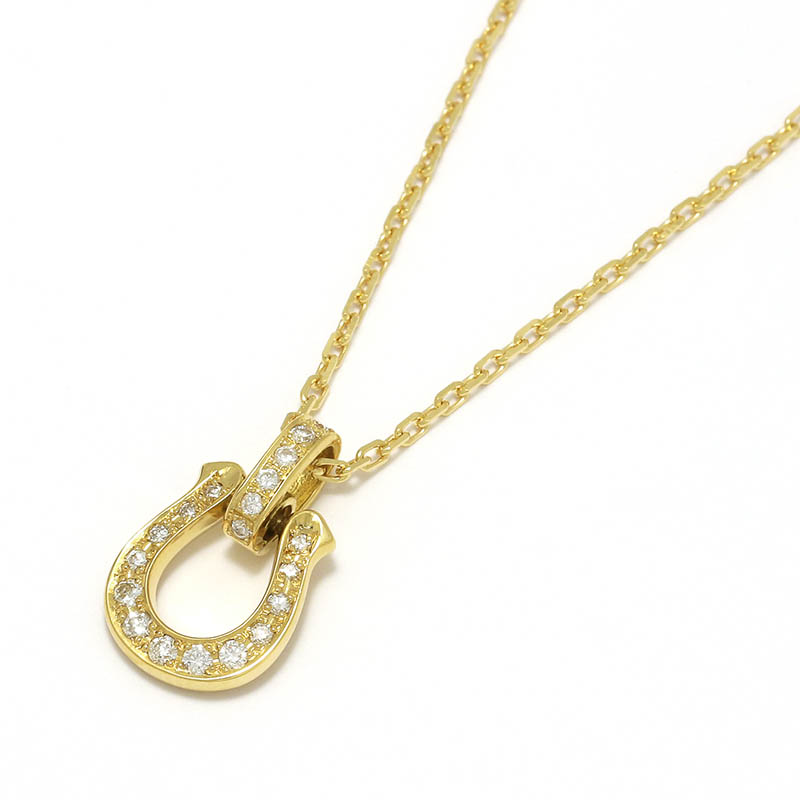 Horseshoe Amulet - K18Yellow Gold w/Full Diamond + K18Yellow Gold 0.42 Square Chain