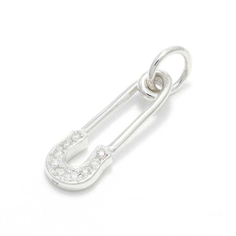 Safety Pin Charm - Silver w/CZ