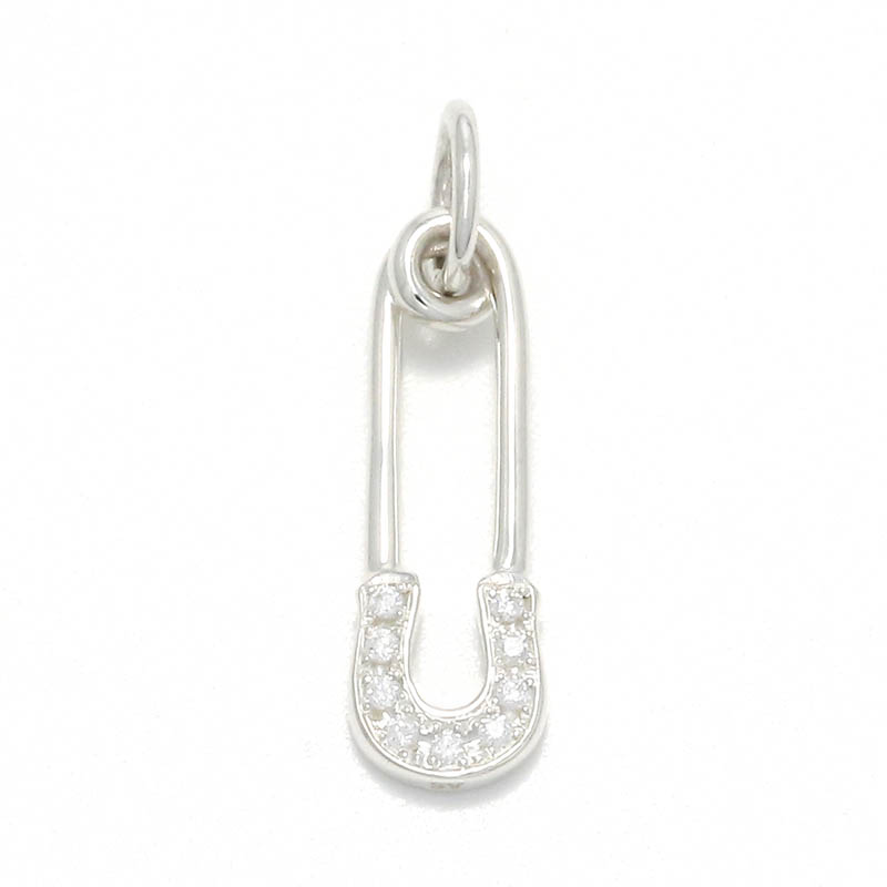 Safety Pin Charm - Silver w/CZ