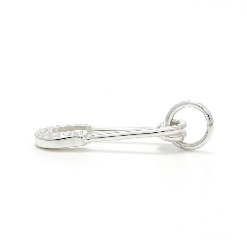 Safety Pin Charm - Silver w/CZ