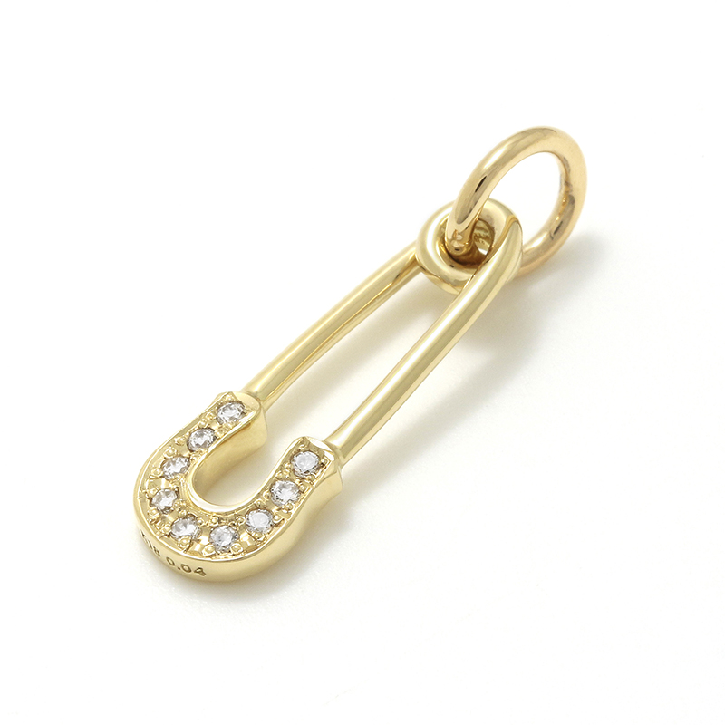 Safety Pin Charm - K18Yellow Gold w/Diamond