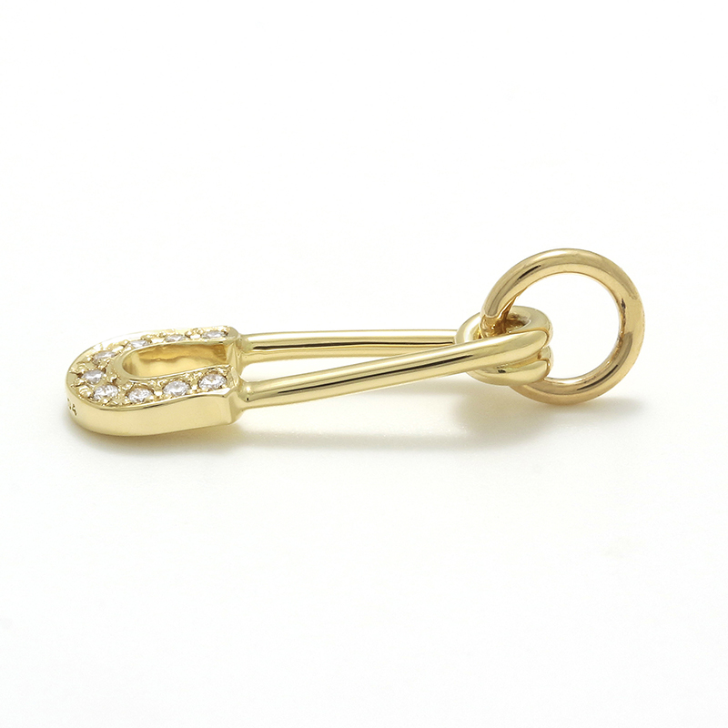 Safety Pin Charm - K18Yellow Gold w/Diamond