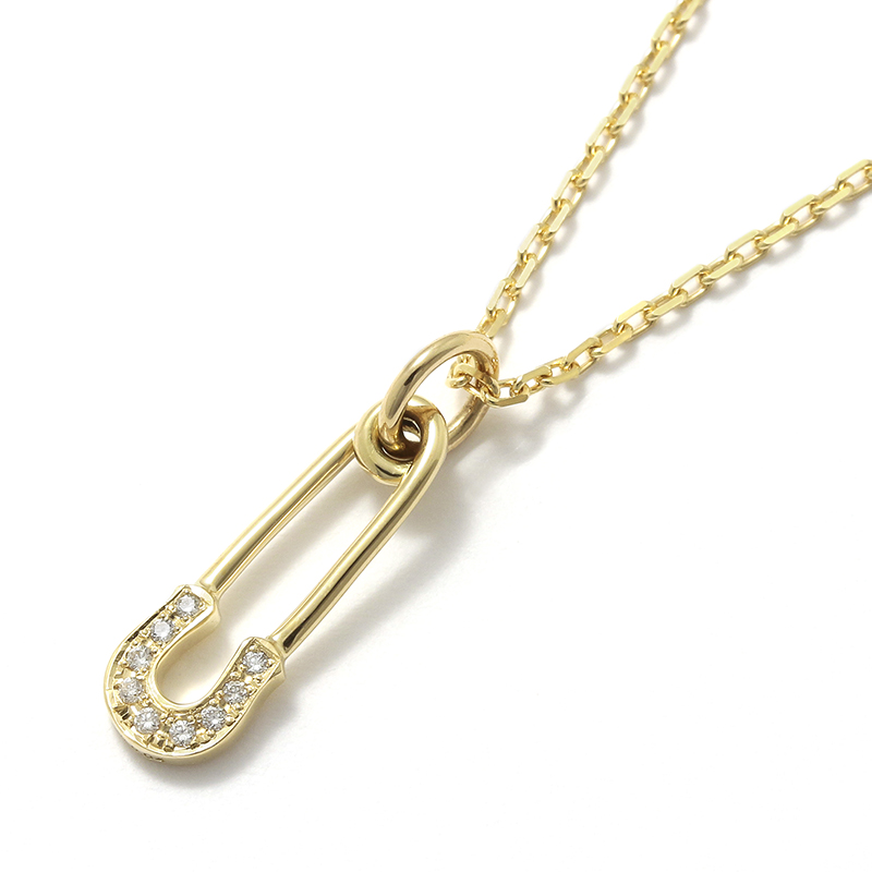 Safety Pin Charm - K18Yellow Gold w/Diamond